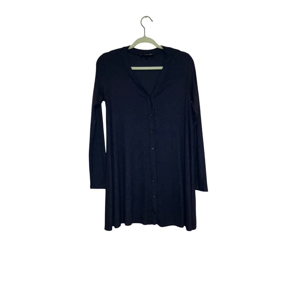 Lulus Ribbed Button Front Long Cardigan Top Navy Blue Size Small